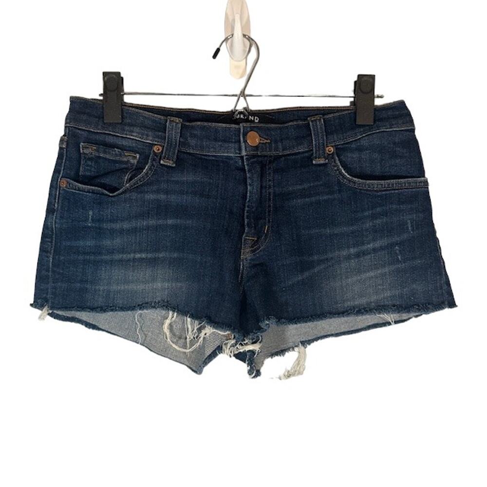J Brand Blue Cutoff Denim Shorts with Fringe Hem Cotton Blend Women Size 27